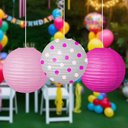 Pembe Kağıt Fener Seti 3 lü 25 cm
