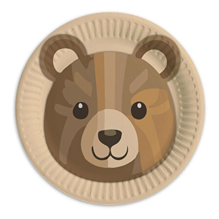 Retro Sevimli Ayı Karton Tabak 8 Adet