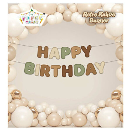 Retro Sevimli Ayı Özel Kesim Happy Bırthday Banner 2 Metre