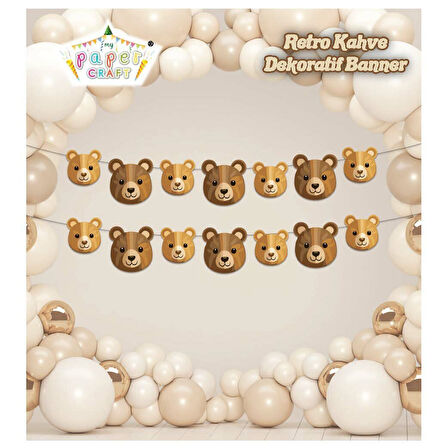 Retro Sevimli Ayı Özel Kesim Dekoratif Banner 2 Metre