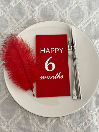 Gümüş Yaldızlı Kırmızı Happy Yaş Months Garson Katlama Peçete 16 Adet