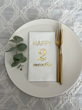 Gold Yaldızlı Beyaz Happy 2 Yaş Months Garson Katlama Peçete 16 Adet