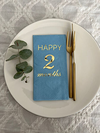 Gold Yaldızlı Mavi Happy 2 Yaş Months Garson Katlama Peçete 16 Adet