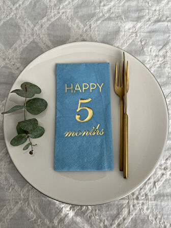 Gold Yaldızlı Mavi Happy 5 Yaş Months Garson Katlama Peçete 16 Adet