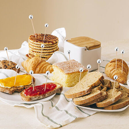 Kokteyl Disco Topu Ahşap Çubuklu Kürdan Gümüş15 cm 6 Adet