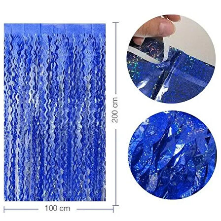 Metalize Dalgalı Hologramlı Lacivert Arka Fon Süs 100x200 cm