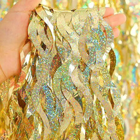 Metalize Dalgalı Hologramlı Gold Arka Fon Süs 100x200 cm