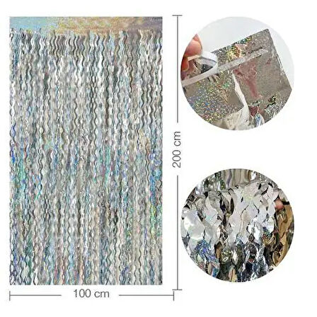 Metalize Dalgalı Hologramlı Gümüş Arka Fon Süs 100x200 cm