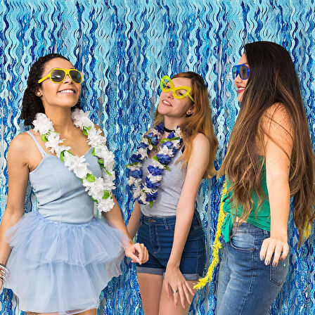 Metalize Dalgalı Hologramlı Açık Mavi Arka Fon Süs 100x200 cm