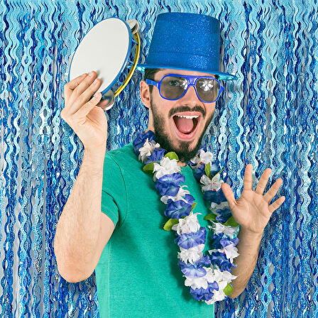 Metalize Dalgalı Hologramlı Açık Mavi Arka Fon Süs 100x200 cm