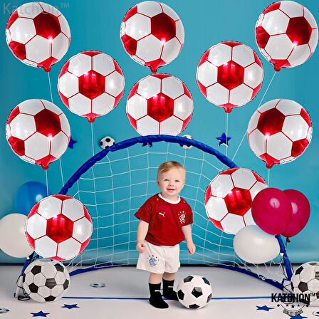 Kırmızı Beyaz Baskılı Futbol Topu Folyo Balon 18 inç