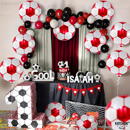 Kırmızı Beyaz Baskılı Futbol Topu Folyo Balon 18 inç