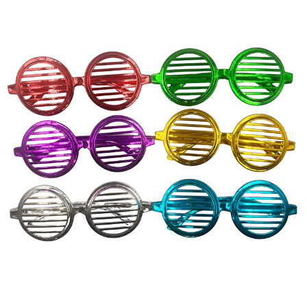 Parti Gözlük Plastik Yuvarlak Panjur Renkli 12 Adet 14x6 cm