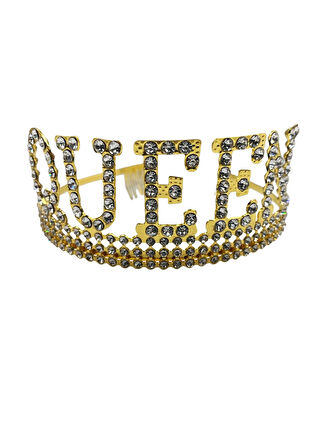 Metal Taşlı Lüks Queen Taç Gold