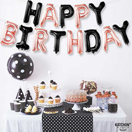 Happy Bırthday Siyah Ve Rose Gold Folyo Balon