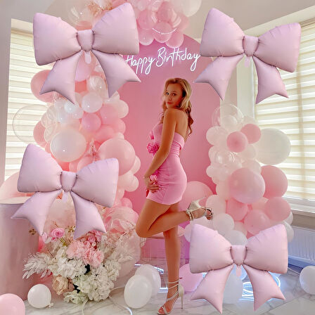 Saten Fiyonk Folyo Balon Pembe 98x75 cm