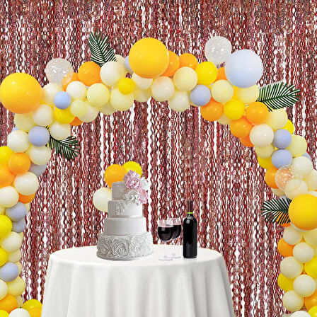 Metalize Dalgalı Hologramlı Rose Gold Arka Fon Süs 100x200 cm