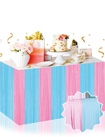 Cinsiyet Partisi Dekoratif Pembe Mavi Renk Masa Püskülü 240x75 cm