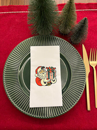 Noel Baba Hediye Paketi Baskılı Yılbaşı Peçetesi Beyaz12 Adet