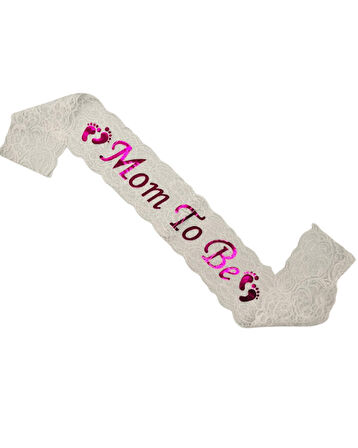 Mom To Be Beyaz Dantelli Pembe Kuşak 9x140 cm