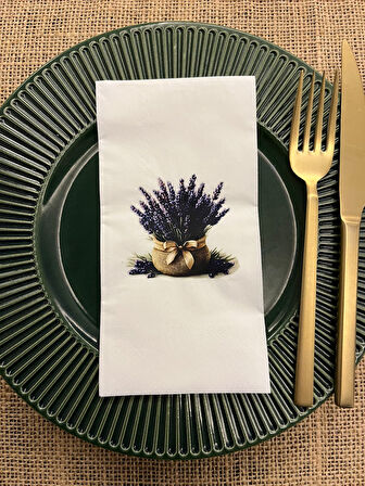 Lavanta Demeti Baskılı Sunum Peçetesi Beyaz 16 Adet