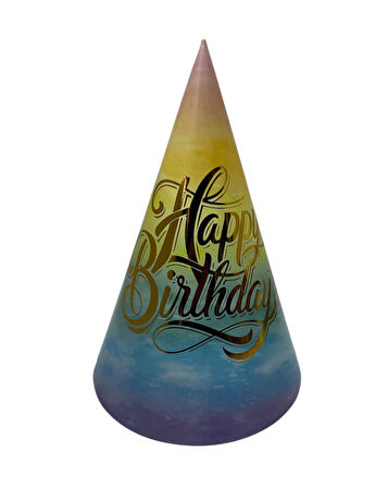 Happy Bırthday Baskılı Makaron Renkli Karton Şapka 20 cm