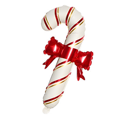 Kırmızı Kurdeleli Krem Baston Şeker Folyo Balon 65x37 cm