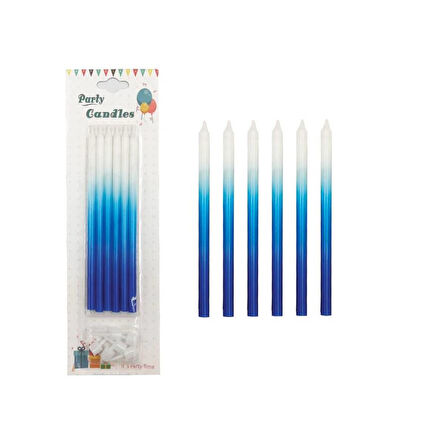 Degrade İnce Mum Mavi 15 cm 6 lı