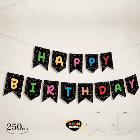 Happy Bırthday Neon Siyah  Banner 250 cm