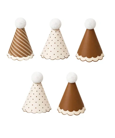 Mini Ponponlu Retro Renkli Kağıt Şapka 5 Adet