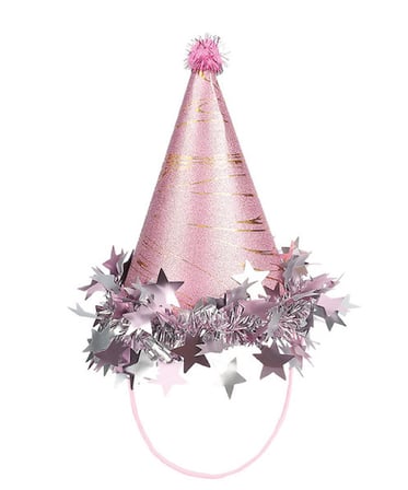 Ponponlu Karton Şapka Yıldızlı Varaklı 18 cm Pembe