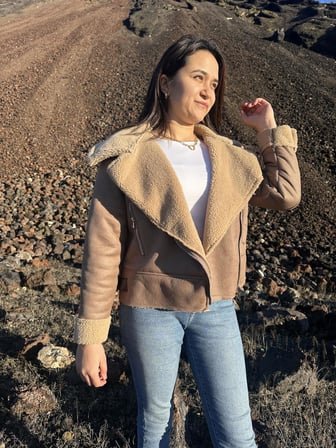 İçi Suni Kürklü Suni Süet Crop Biker Ceket