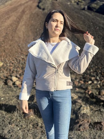 İçi Suni Kürklü Suni Süet Crop Biker Ceket
