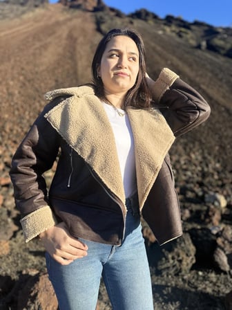 İçi Suni Kürklü Suni Süet Crop Biker Ceket