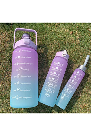 Motivasyonel 3 Lü Set Su Matarası 2 Lt 900 ml 600 ml Tritan Spor Salonu Suluk