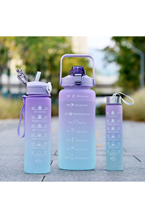 Motivasyonel 3 Lü Set Su Matarası 2 Lt 900 ml 600 ml Tritan Spor Salonu Suluk