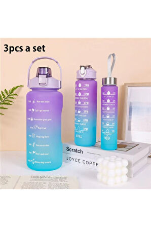 Motivasyonel 3 Lü Set Su Matarası 2 Lt 900 ml 600 ml Tritan Spor Salonu Suluk
