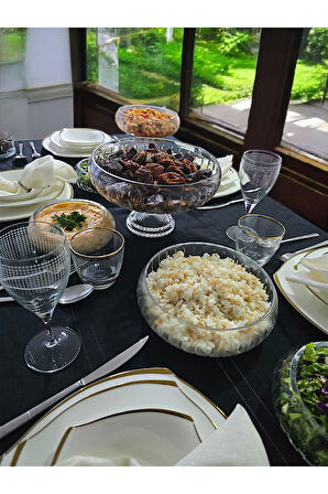 Kesme Kristal Yuvarlak Ayaklı Sunumluk Kase 24 Cm Salata Sunum Kasesi