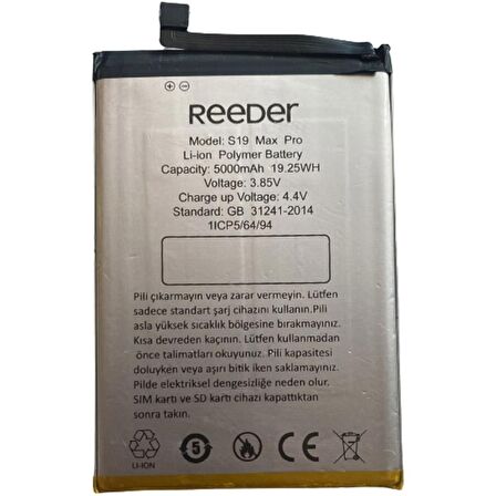 Reeder S19 Max Pro Pil - Batarya 5000 Mah