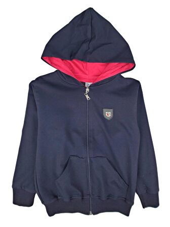 Kız Çocuk Mevsimlik Hırka Kapüşonlu Fermuarlı Sweatshirt  Düz Renk Okul Hırkası