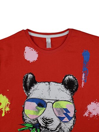 Kız Çocuk T-Shirt Gözlüklü Panda Baskı