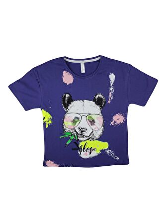 Kız Çocuk T-Shirt Gözlüklü Panda Baskı