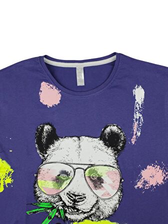 Kız Çocuk T-Shirt Gözlüklü Panda Baskı