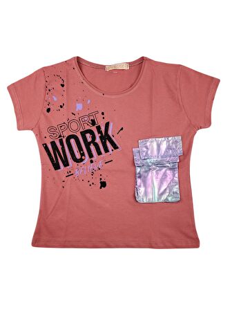 Kız Çocuk Fosforlu Cepli T-Shirt Baskılı WORK