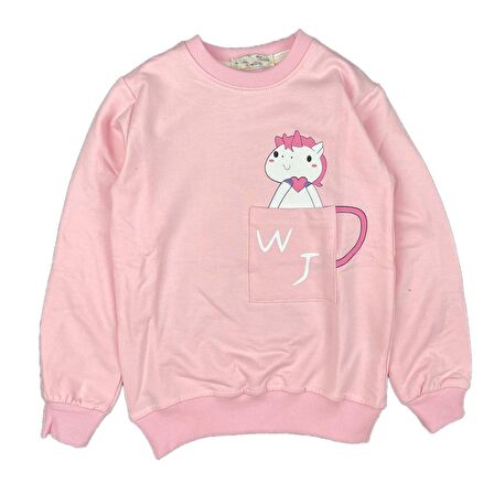 Kız Çocuk Mevsimlik Cepli Sweatshirt Unicorn Baskılı