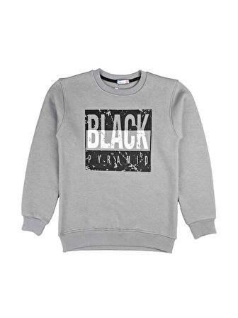 Erkek Çocuk 3 İplik Bisiklet Yaka Baskılı Sweatshirt BLACK