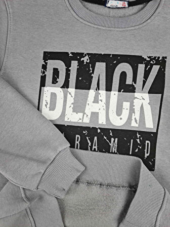 Erkek Çocuk 3 İplik Bisiklet Yaka Baskılı Sweatshirt BLACK