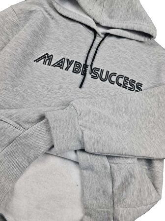 Erkek Çocuk Üç İplik Kapüşonlu Kanguru Cepli Baskılı Sweatshirt Maybe Success