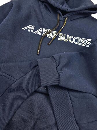 Erkek Çocuk Üç İplik Kapüşonlu Kanguru Cepli Baskılı Sweatshirt Maybe Success