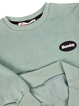 Kız Çocuk Üç İplik Baskılı Çanta Detaylı Sweatshirt Monday